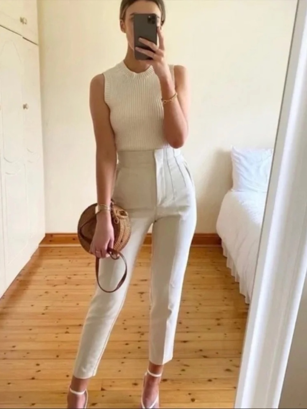 ZARA High Waisted Pants Oyster White Size M